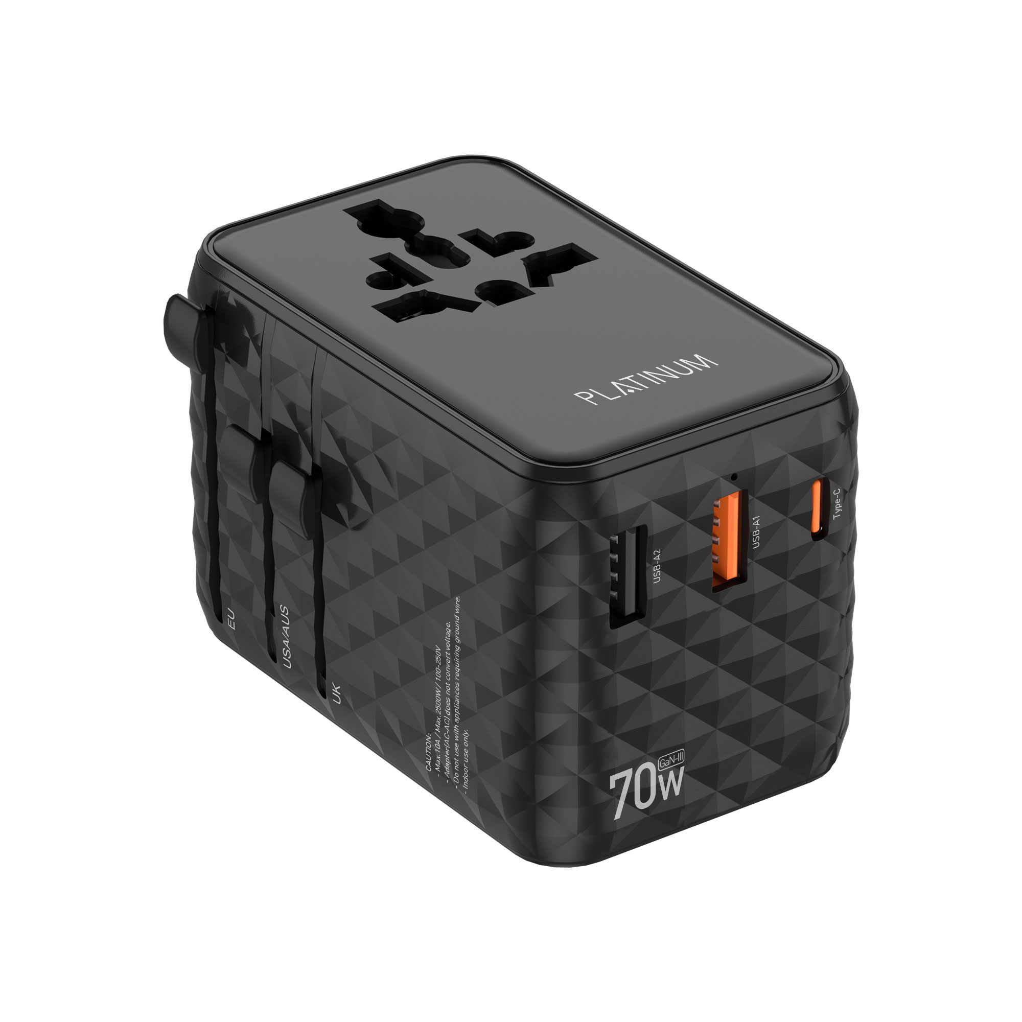 Platinum JOVIAL Series Universal Travel Adapter PD 70W with Cable - Black - P-UTAJVPD70WBK